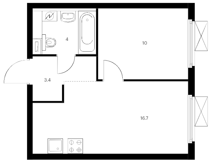 1-комнатная квартира 34.1 м², 12/14 эт., ЖК «Витебский парк»